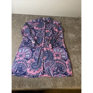 Lauren‎ Ralph Lauren Blue Pin Paisley women's shirt dress size medium Preppy